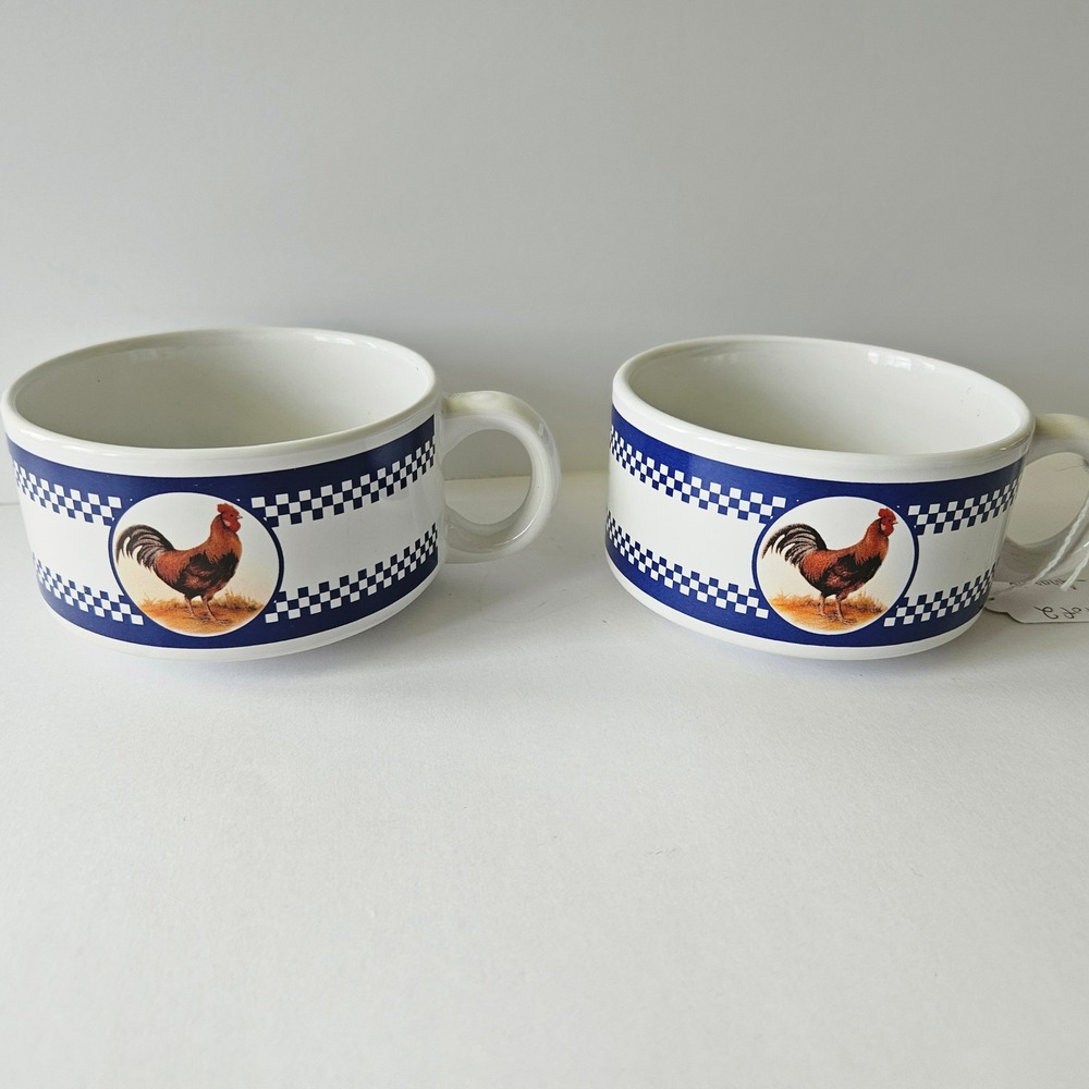 Houston Harvest Farmhouse Rooster Soup Mug Cups SET of 2